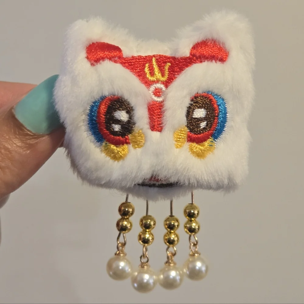 White Furry Lion with Colorful Embroidery and Pearls